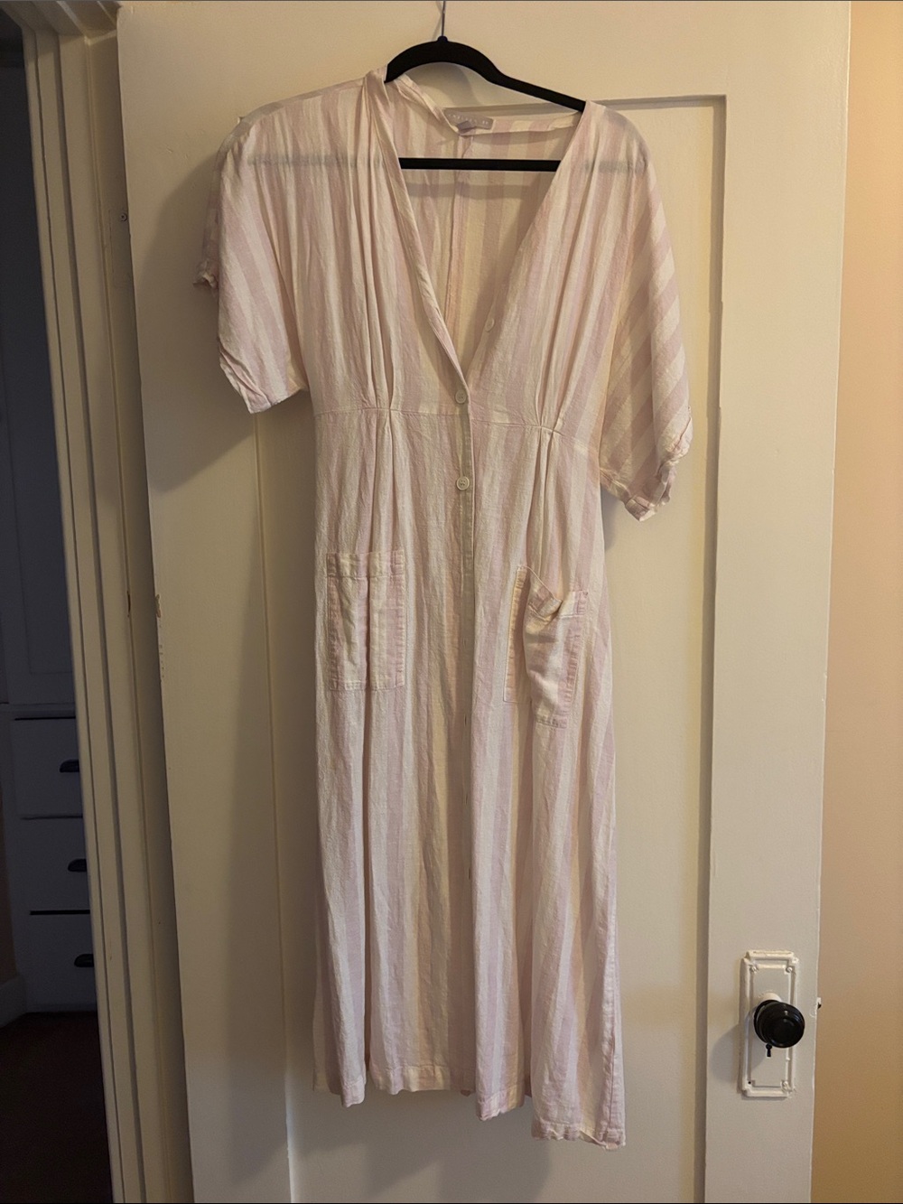 Chelsea28 Pale Pink & White Striped Button-Front Dress